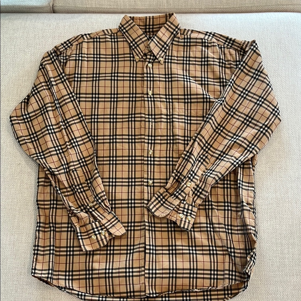 Burberry Check Men's Plaid Shirt - Tan and Black size Large